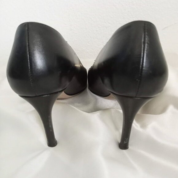 Kate Spade Gold Bow Black Leather Pumps High Heels Pointed Toe Embellished - Picture 6 of 10